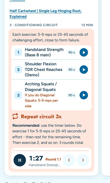Program page: the conditioning circuit with the built-in timer running